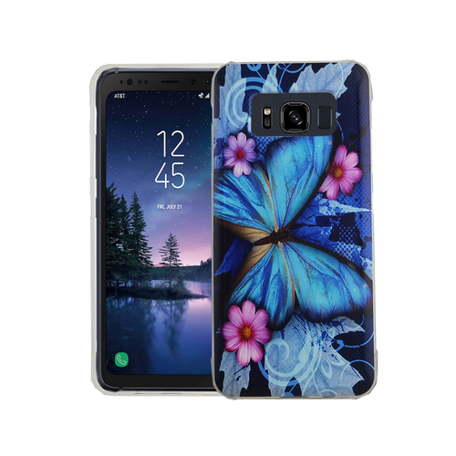 Handy H�lle f�r Samsung Galaxy S8 Active Cover Case Schutz Tasche Motiv Slim Silikon TPU Blauer Schmetterling