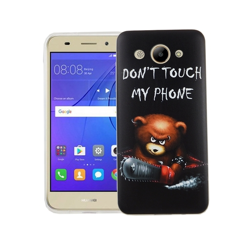 Handy H�lle f�r Huawei Y3 2017 Cover Case Schutz Tasche Motiv Slim Silikon TPU Schriftzug B�r mit Kettens�ge