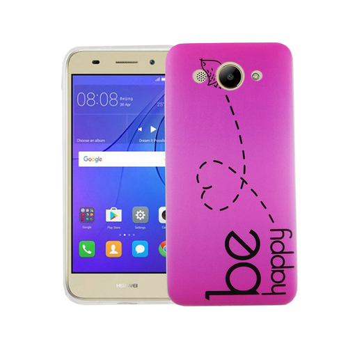 Handy H�lle f�r Huawei Y3 2017 Cover Case Schutz Tasche Motiv Slim Silikon TPU Be Happy Pink