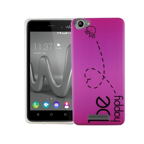 Handy H�lle f�r Wiko Jerry Max Cover Case Schutz Tasche Motiv Slim Silikon TPU Be Happy Pink