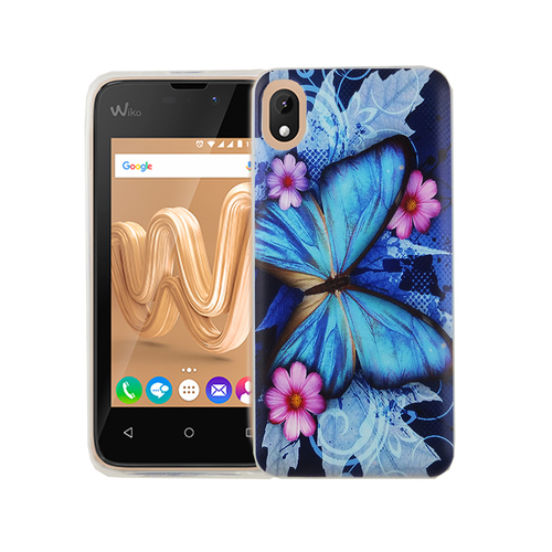 Handy H�lle f�r Wiko Sunny Max Cover Case Schutz Tasche Motiv Slim Silikon TPU Blauer Schmetterling