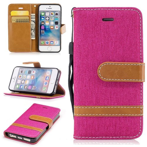 Tasche f�r Apple iPhone 5 / 5s / SE Jeans Cover Handy Schutz H�lle Case Pink