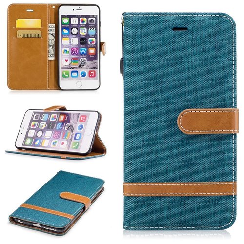Tasche f�r Apple iPhone 6s Plus Jeans Cover Handy Schutz H�lle Case Gr�n