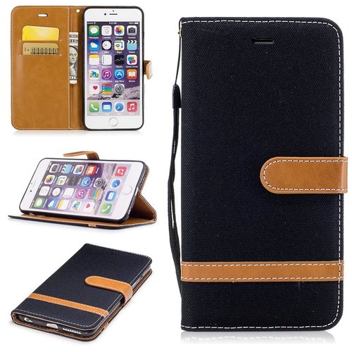 Tasche f�r Apple iPhone 6s Plus Jeans Cover Handy Schutz H�lle Case Schwarz