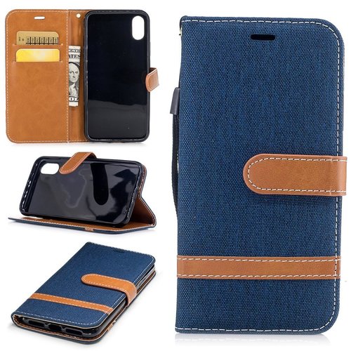 Tasche f�r Apple iPhone X Jeans Cover Handy Schutz H�lle Case Dunkelblau