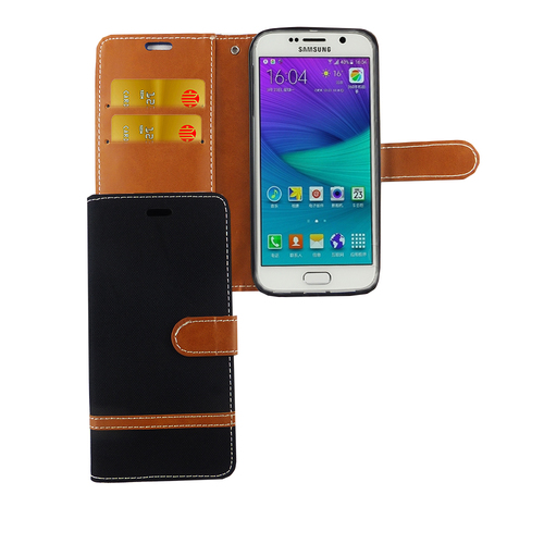 Tasche f�r Samsung Galaxy S6 Jeans Cover Handy Schutz H�lle Case Schwarz