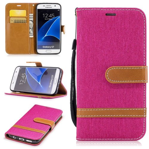 Tasche f�r Samsung Galaxy S7 Jeans Cover Handy Schutz H�lle Case Pink