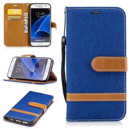 Tasche f�r Samsung Galaxy S7 Jeans Cover Handy Schutz H�lle Case Blau