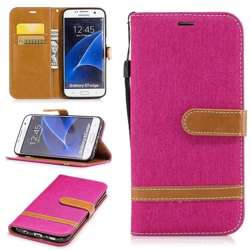 Tasche f�r Samsung Galaxy S7 Edge Jeans Cover Handy Schutz H�lle Case Pink