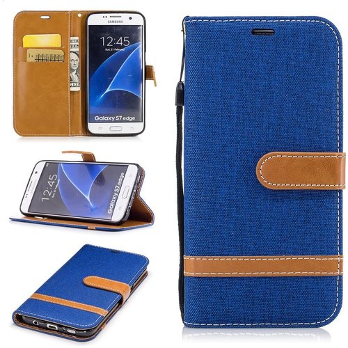 Tasche f�r Samsung Galaxy S7 Edge Jeans Cover Handy Schutz H�lle Case Blau
