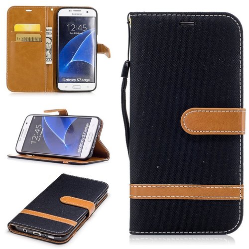 Tasche f�r Samsung Galaxy S7 Edge Jeans Cover Handy Schutz H�lle Case Schwarz