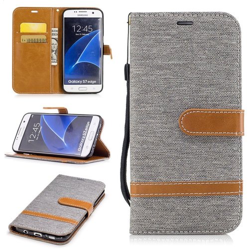 Tasche f�r Samsung Galaxy S7 Edge Jeans Cover Handy Schutz H�lle Case Grau