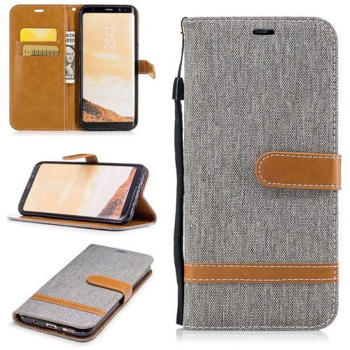 Tasche f�r Samsung Galaxy S8+ PLus Jeans Cover Handy Schutz H�lle Case Grau