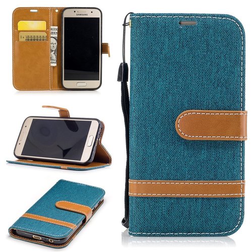 Tasche f�r Samsung Galaxy A3 2017 Jeans Cover Handy Schutz H�lle Case Gr�n