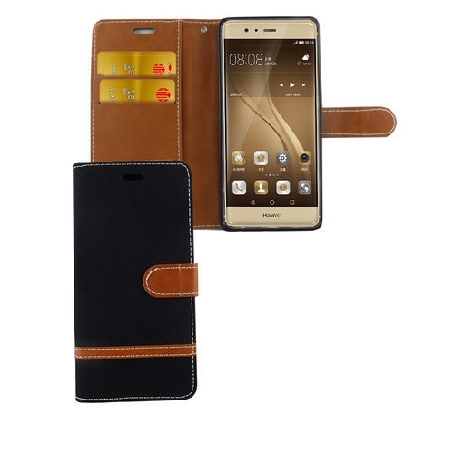 Tasche f�r Huawei P9 Jeans Cover Handy Schutz H�lle Case Schwarz