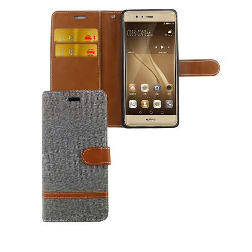 Tasche f�r Huawei P9 Jeans Cover Handy Schutz H�lle Case Grau