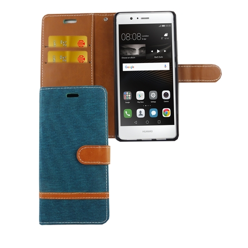 Tasche f�r Huawei P9 Lite Jeans Cover Handy Schutz H�lle Case Gr�n