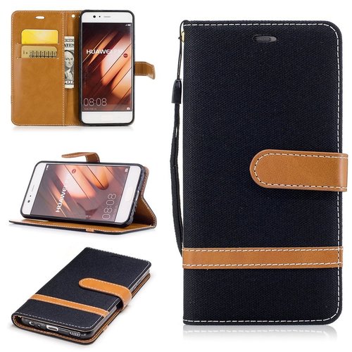Tasche f�r Huawei P10 Jeans Cover Handy Schutz H�lle Case Schwarz