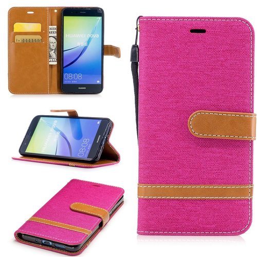 Tasche f�r Huawei P10 Lite Jeans Cover Handy Schutz H�lle Case Pink