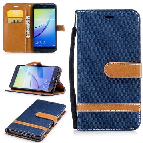 Tasche f�r Huawei P10 Lite Jeans Cover Handy Schutz H�lle Case Dunkelblau