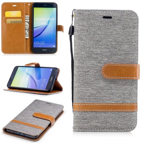 Tasche f�r Huawei P10 Lite Jeans Cover Handy Schutz H�lle Case Grau