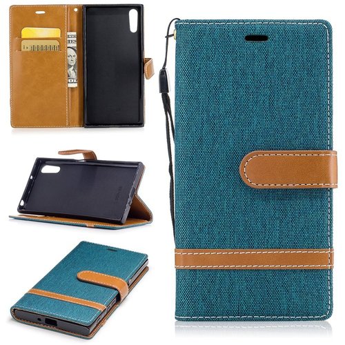 Tasche f�r Sony Xperia XZs Jeans Cover Handy Schutz H�lle Case Gr�n