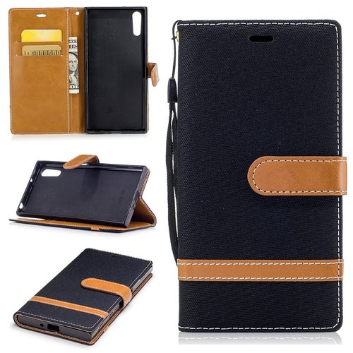 Tasche f�r Sony Xperia XZs Jeans Cover Handy Schutz H�lle Case Schwarz