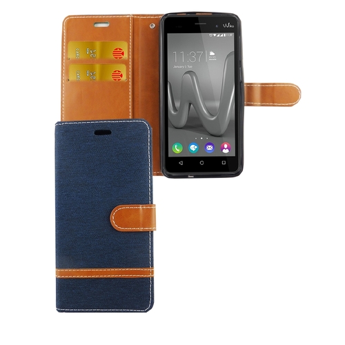 Tasche f�r Wiko Jerry Max Jeans Cover Handy Schutz H�lle Case Dunkelblau