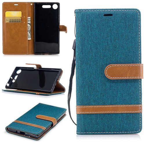 Tasche f�r Sony Xperia XZ1 Jeans Cover Handy Schutz H�lle Case Gr�n