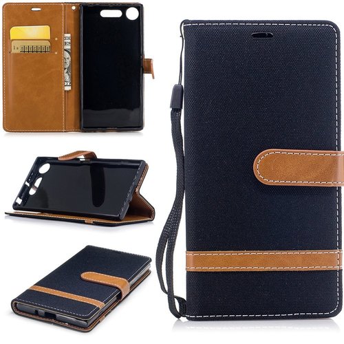 Tasche f�r Sony Xperia XZ1 Jeans Cover Handy Schutz H�lle Case Schwarz