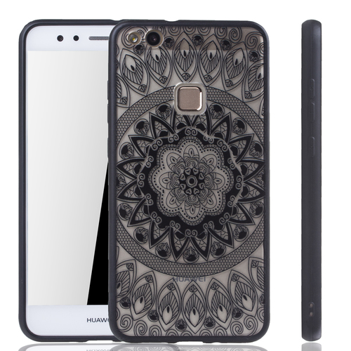 Handy H�lle Mandala f�r Huawei P10 Lite Design Case Schutzh�lle Motiv Kreis Cover Tasche Bumper Schwarz