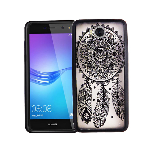Handy H�lle Mandala f�r Huawei Y5 2017 Design Case Schutzh�lle Motiv Traumf�nger Cover Tasche Bumper Schwarz