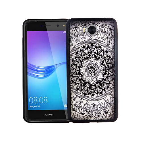 Handy H�lle Mandala f�r Huawei Y5 2017 Design Case Schutzh�lle Motiv Kreis Cover Tasche Bumper Schwarz