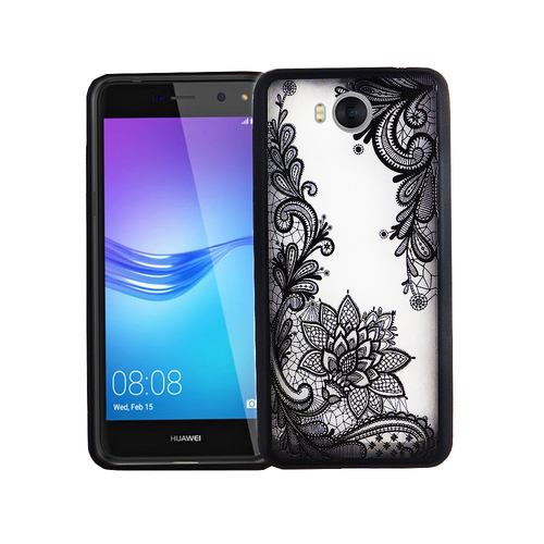 Handy H�lle Mandala f�r Huawei Y5 2017 Design Case Schutzh�lle Motiv Bl�te Cover Tasche Bumper Schwarz