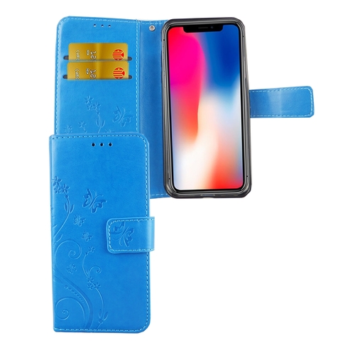 Schutz H�lle Blumen f�r Handy Apple iPhone X Blau