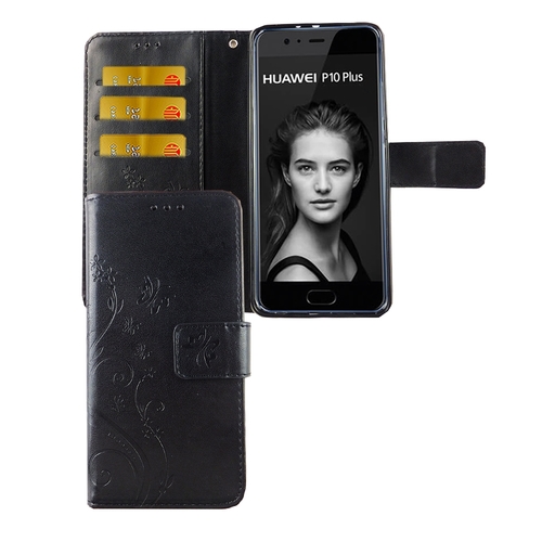 Schutz H�lle Blumen f�r Handy Huawei P10 Plus Schwarz