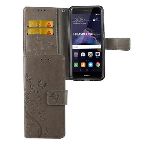 Schutz H�lle Blumen f�r Handy Huawei P8 Lite 2017 Grau
