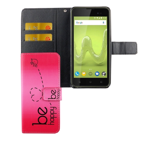 Handyh�lle Tasche f�r Handy Wiko Sunny 2 Plus Be Happy Pink