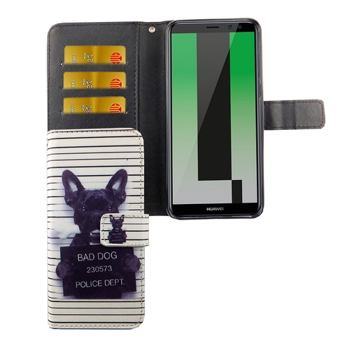 Handyh�lle Tasche f�r Handy Huawei Mate 10 Lite B�ser Hund Wei�