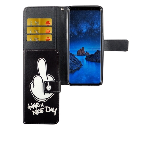 Handyh�lle Tasche f�r Handy Samsung Galaxy S9+ Plus Have A Nice Day Schwarz
