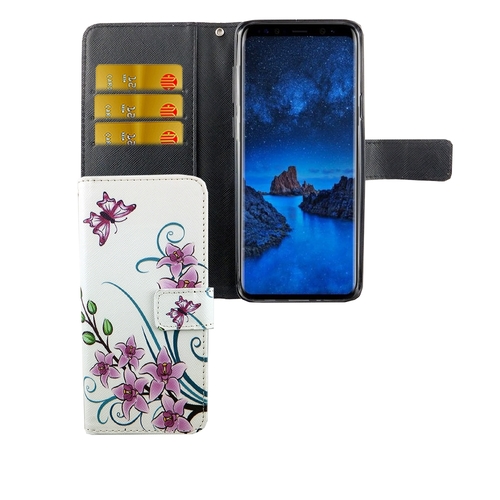 Handyh�lle Tasche f�r Handy Samsung Galaxy S9+ Plus Lotusblume