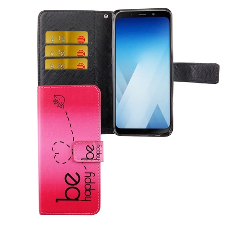 Handyh�lle Tasche f�r Handy Samsung Galaxy A8 2018 Be Happy Pink