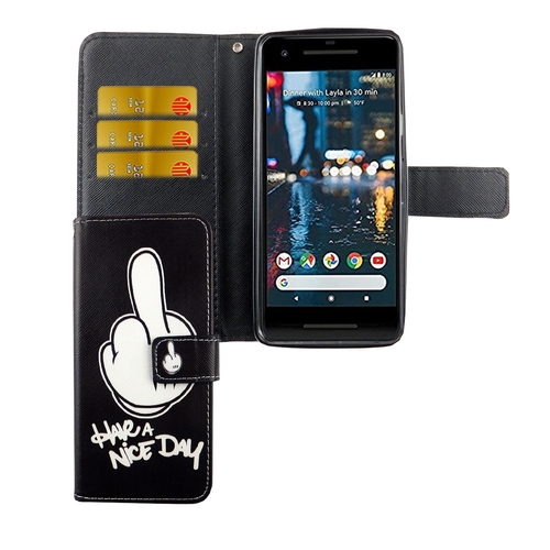 Handyh�lle Tasche f�r Handy Google Pixel 2 Have A Nice Day Schwarz