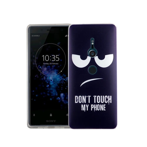 Handy H�lle f�r Sony Xperia XZ2 Dont Touch My Phone Blau Smartphone Cover Bumper Schale Etuis