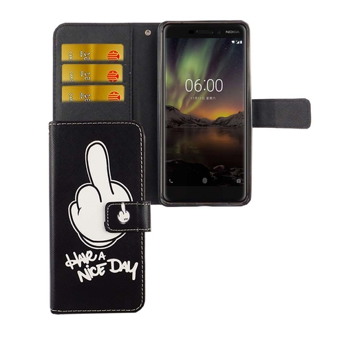 Handyh�lle Tasche f�r Handy Nokia 6 2018 Have A Nice Day Schwarz