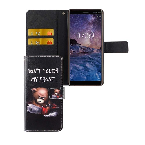  Handyh�lle Tasche f�r Case Handy Nokia 7 Plus Schriftzug B�r mit Kettens�ge