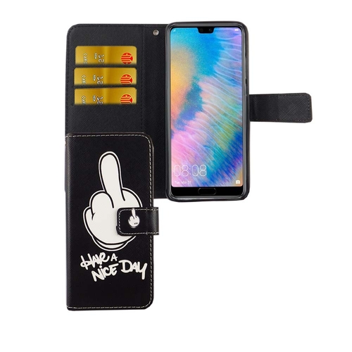 Handyh�lle Tasche f�r Handy Huawei P20 Have A Nice Day Schwarz