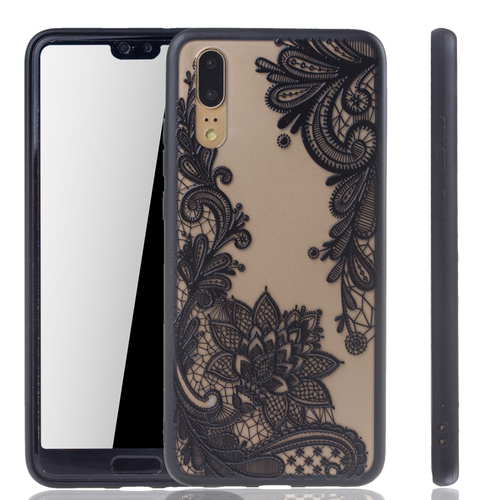 Handy H�lle Mandala f�r Huawei P20 Design Case Schutzh�lle Motiv Bl�te Cover Tasche Bumper Schwarz