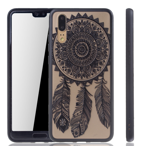 Handy H�lle Mandala f�r Huawei P20 Design Case Schutzh�lle Motiv Traumf�nger Cover Tasche Bumper Schwarz