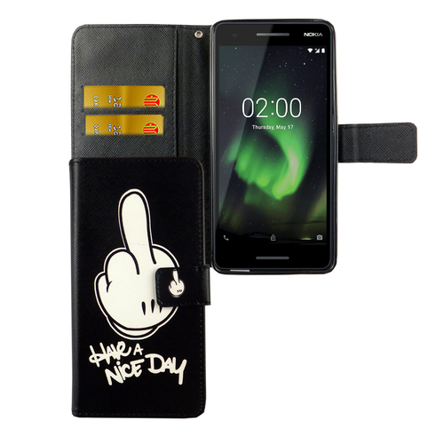 Handyh�lle Tasche f�r Handy Nokia 2.1 2018 Have A Nice Day Schwarz